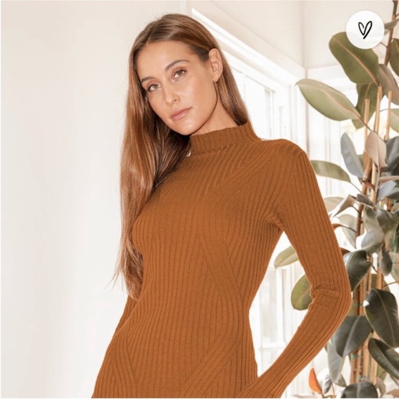 Rust Ribbed Knit Sweater Dress lulus - Picture 3 of 6
